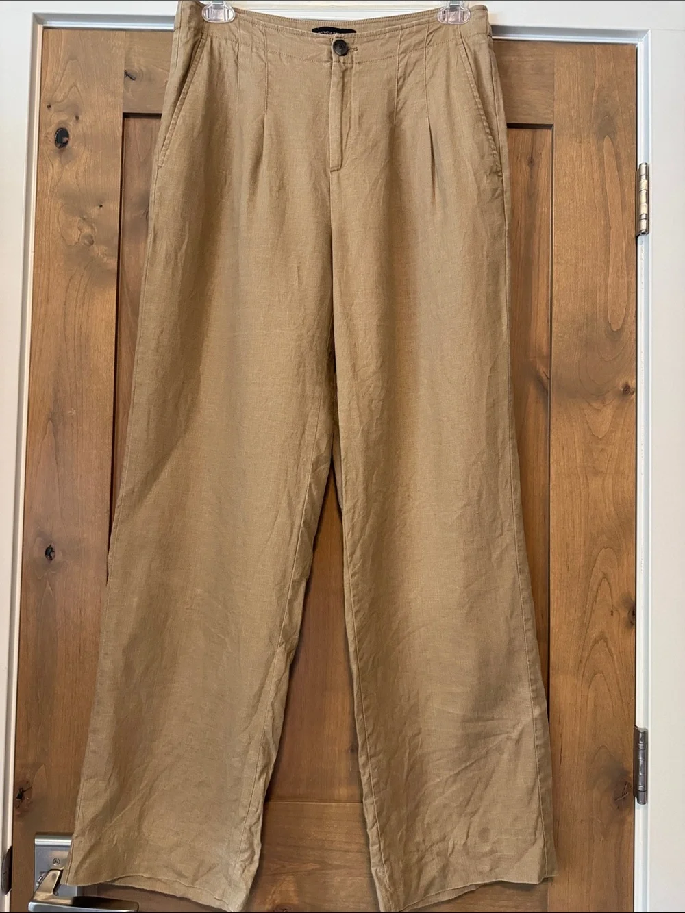 Banana Republic High Rise Linen Wide Leg Pleated Trouser Pants Womens 10L Tan